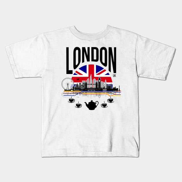 London - black text Kids T-Shirt by Milmino